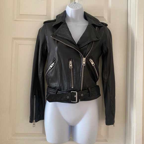 NWT All Saints Black Balfern Biker Jacket size 0 - Picture 3 of 11